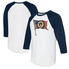 Milwaukee Brewers Tiny Turnip Women's Baseball Flag 3/4-Sleeve Raglan T-Shirt - White/Navy - MLB Online