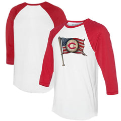 Cincinnati Reds Tiny Turnip Women's Baseball Flag 3/4-Sleeve Raglan T-Shirt - White/Red - MLB Sale