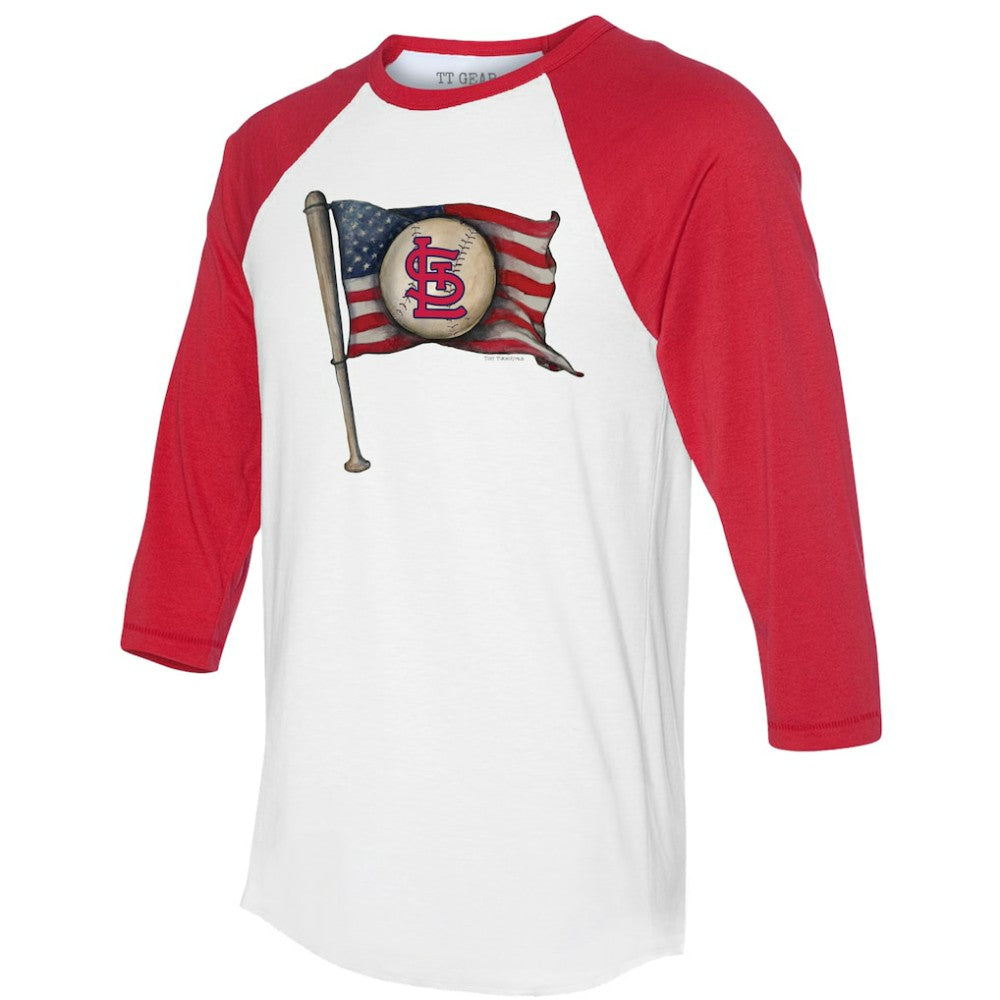 St. Louis Cardinals Tiny Turnip Women's Baseball Flag 3/4-Sleeve Raglan T-Shirt - White/Red - MLB Lifestyle