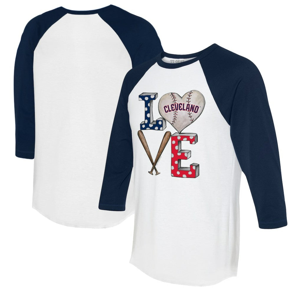 Cleveland Guardians Tiny Turnip Women's Baseball Love Raglan 3/4-Sleeve T-Shirt - White/Navy - MLB Discount