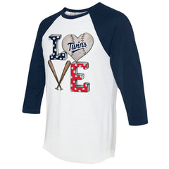 Minnesota Twins Tiny Turnip Women's Baseball Love Raglan 3/4-Sleeve T-Shirt - White/Navy - MLB Lifestyle