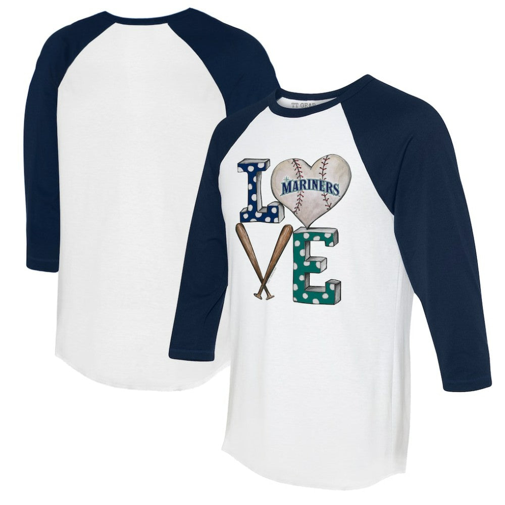 Seattle Mariners Tiny Turnip Women's Baseball Love Raglan 3/4-Sleeve T-Shirt - White/Navy - MLB Discount