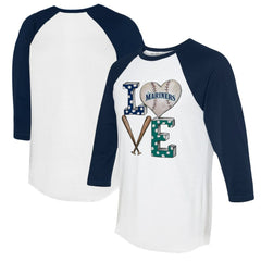 Seattle Mariners Tiny Turnip Women's Baseball Love Raglan 3/4-Sleeve T-Shirt - White/Navy - MLB Discount