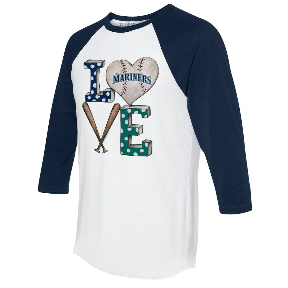 Seattle Mariners Tiny Turnip Women's Baseball Love Raglan 3/4-Sleeve T-Shirt - White/Navy - MLB Discount