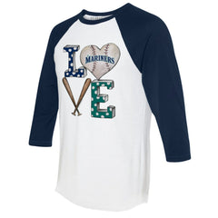 Seattle Mariners Tiny Turnip Women's Baseball Love Raglan 3/4-Sleeve T-Shirt - White/Navy - MLB Discount