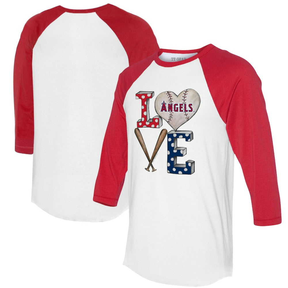 Los Angeles Angels Tiny Turnip Women's Baseball Love Raglan 3/4-Sleeve T-Shirt - White/Red - MLB on Sale