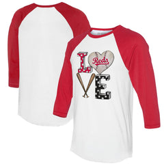 Cincinnati Reds Tiny Turnip Women's Baseball Love Raglan 3/4-Sleeve T-Shirt - White/Red - MLB on Sale