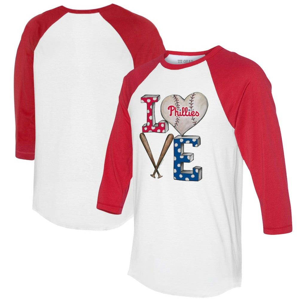 Philadelphia Phillies Tiny Turnip Women's Baseball Love Raglan 3/4-Sleeve T-Shirt - White/Red - MLB Online