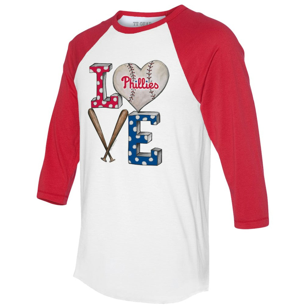 Philadelphia Phillies Tiny Turnip Women's Baseball Love Raglan 3/4-Sleeve T-Shirt - White/Red - MLB Online
