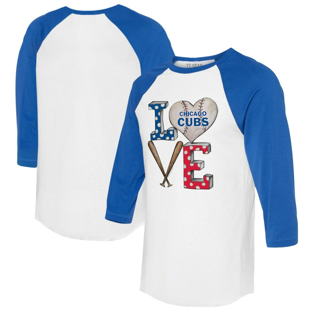 Chicago Cubs Tiny Turnip Women's Baseball Love Raglan 3/4-Sleeve T-Shirt - White/Royal - MLB Online
