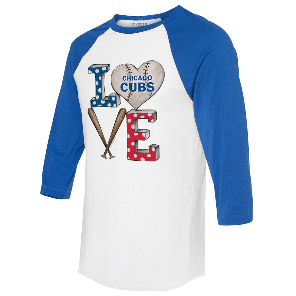 Chicago Cubs Tiny Turnip Women's Baseball Love Raglan 3/4-Sleeve T-Shirt - White/Royal - MLB Online