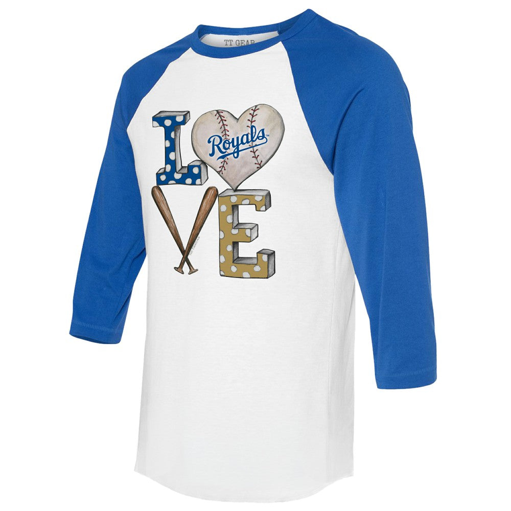Kansas City Royals Tiny Turnip Women's Baseball Love Raglan 3/4-Sleeve T-Shirt - White/Royal - MLB Online