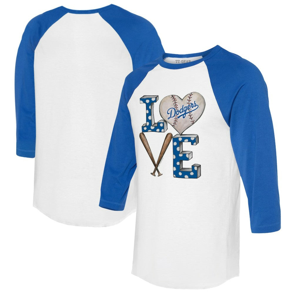 Los Angeles Dodgers Tiny Turnip Women's Baseball Love Raglan 3/4-Sleeve T-Shirt - White/Royal - MLB Lifestyle