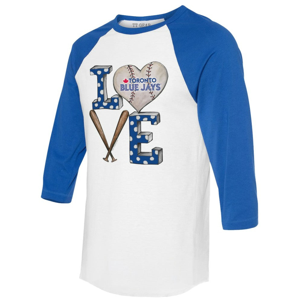 Toronto Blue Jays Tiny Turnip Women's Baseball Love Raglan 3/4-Sleeve T-Shirt - White/Royal - MLB Discount