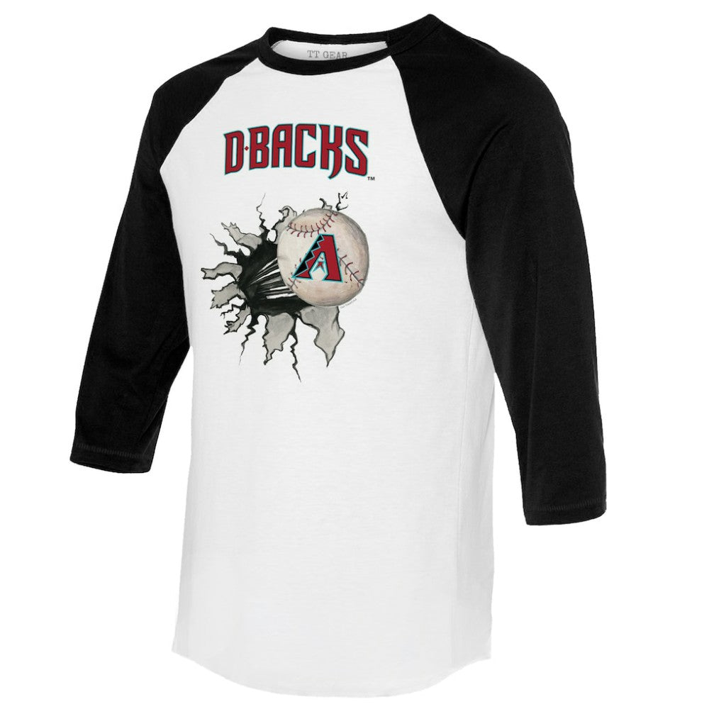 Arizona Diamondbacks Tiny Turnip Women's Baseball Tear 3/4-Sleeve Raglan T-Shirt - White/Black - MLB Sale
