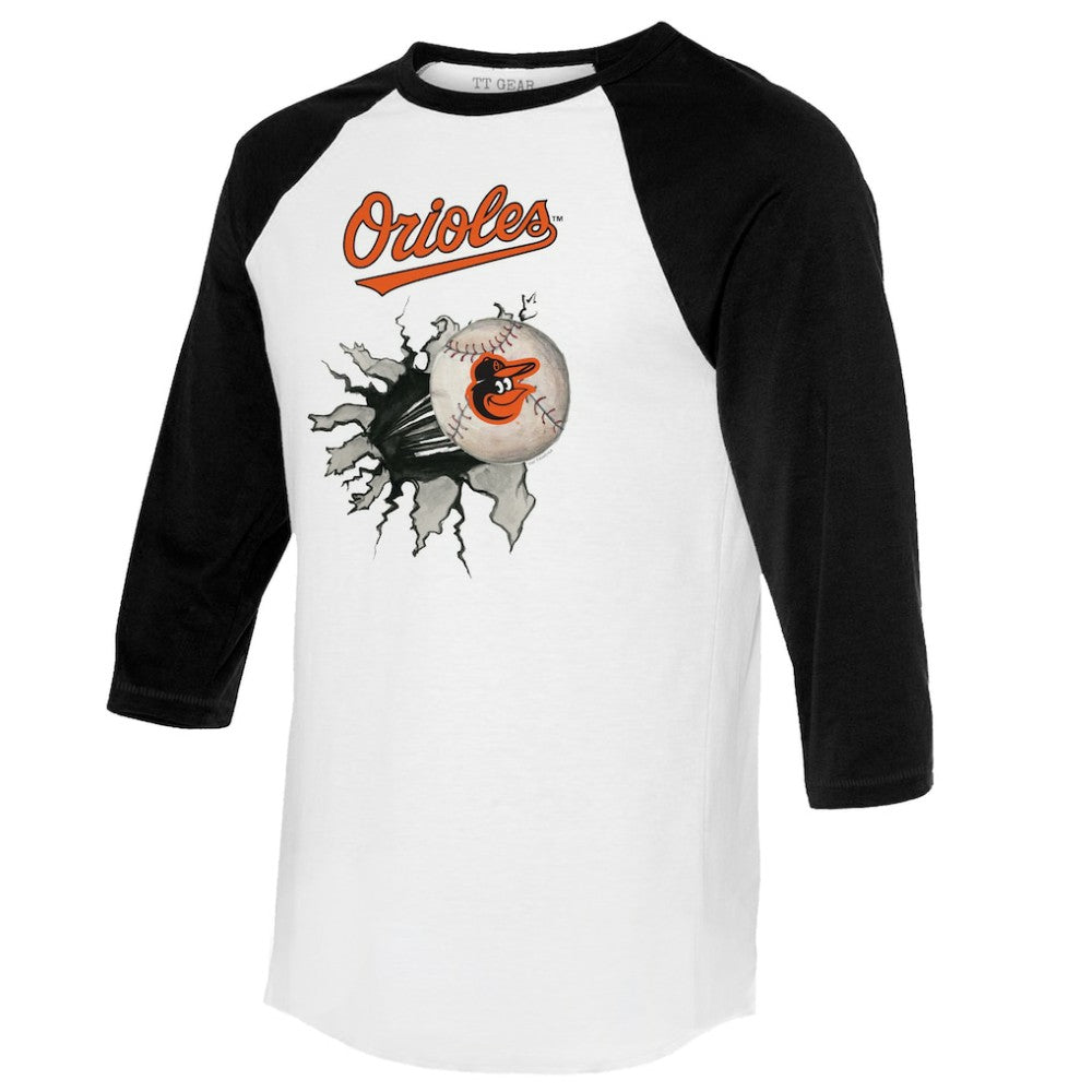 Baltimore Orioles Tiny Turnip Women's Baseball Tear 3/4-Sleeve Raglan T-Shirt - White/Black - MLB Online