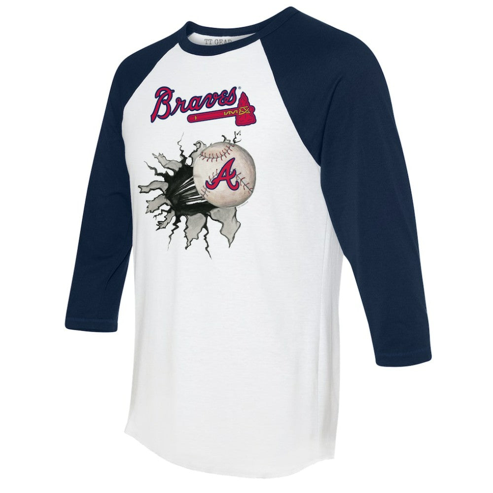 Atlanta Braves Tiny Turnip Women's Baseball Tear 3/4-Sleeve Raglan T-Shirt - White/Navy - MLB Sale