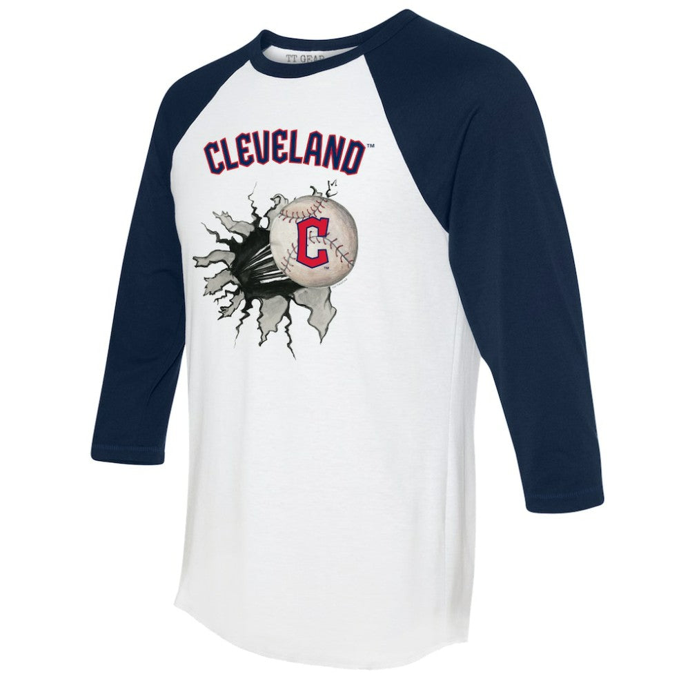 Cleveland Guardians Tiny Turnip Women's Baseball Tear 3/4-Sleeve Raglan T-Shirt - White/Navy - MLB Discount