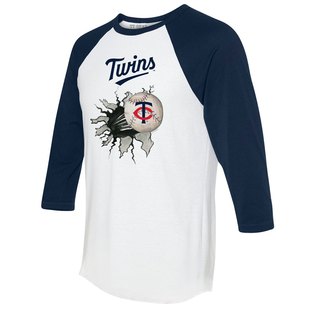 Minnesota Twins Tiny Turnip Women's Baseball Tear 3/4-Sleeve Raglan T-Shirt - White/Navy - MLB on Sale