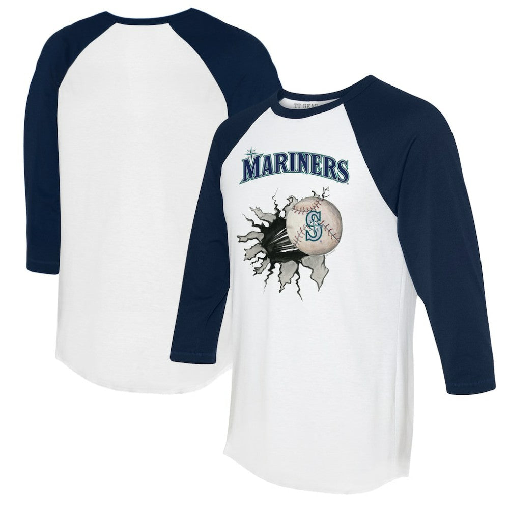 Seattle Mariners Tiny Turnip Women's Baseball Tear 3/4-Sleeve Raglan T-Shirt - White/Navy - MLB Discount