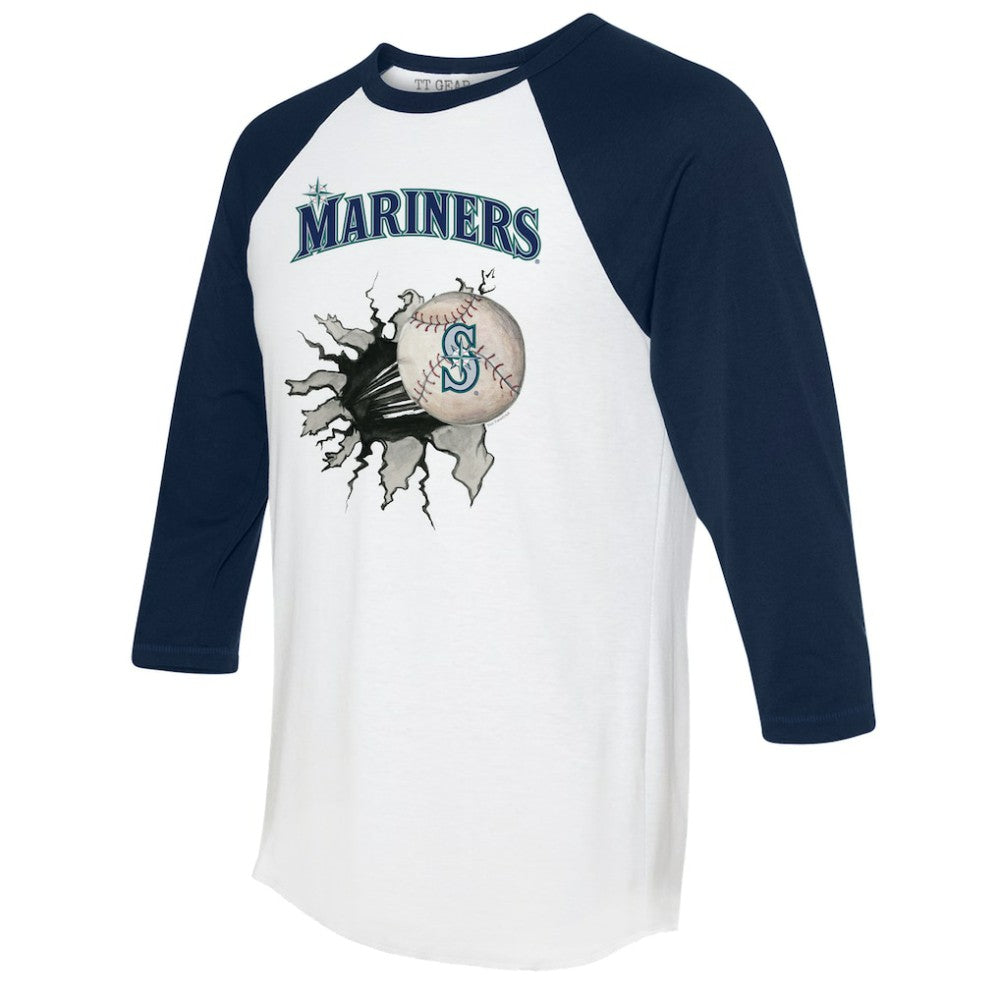 Seattle Mariners Tiny Turnip Women's Baseball Tear 3/4-Sleeve Raglan T-Shirt - White/Navy - MLB Discount