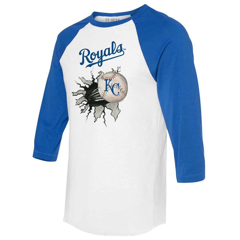 Kansas City Royals Tiny Turnip Women's Baseball Tear 3/4-Sleeve Raglan T-Shirt - White/Royal - MLB Online
