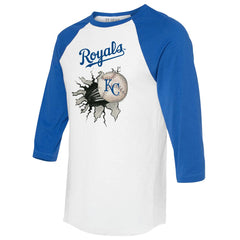 Kansas City Royals Tiny Turnip Women's Baseball Tear 3/4-Sleeve Raglan T-Shirt - White/Royal - MLB Online