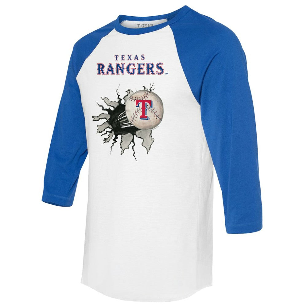 Texas Rangers Tiny Turnip Women's Baseball Tear 3/4-Sleeve Raglan T-Shirt - White/Royal - MLB Lifestyle