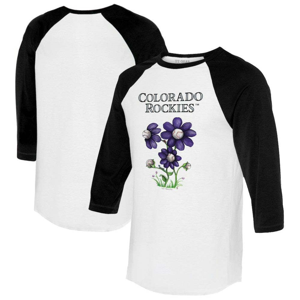 Colorado Rockies Tiny Turnip Women's Blooming Baseballs 3/4-Sleeve Raglan T-Shirt - White/Black - MLB on Sale