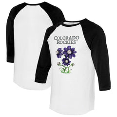 Colorado Rockies Tiny Turnip Women's Blooming Baseballs 3/4-Sleeve Raglan T-Shirt - White/Black - MLB on Sale