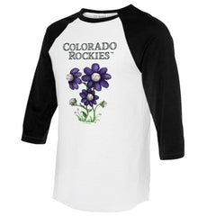 Colorado Rockies Tiny Turnip Women's Blooming Baseballs 3/4-Sleeve Raglan T-Shirt - White/Black - MLB on Sale