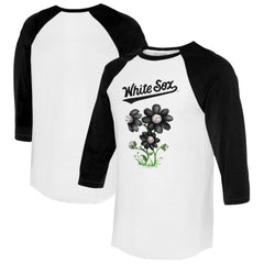 Chicago White Sox Tiny Turnip Women's Blooming Baseballs 3/4-Sleeve Raglan T-Shirt - White/Black - MLB Lifestyle