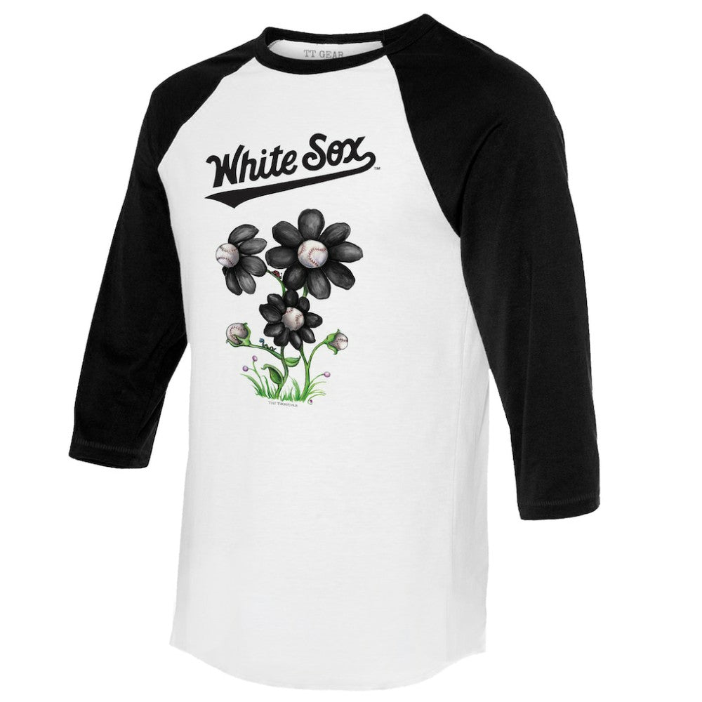 Chicago White Sox Tiny Turnip Women's Blooming Baseballs 3/4-Sleeve Raglan T-Shirt - White/Black - MLB Lifestyle