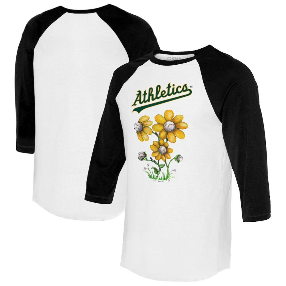 Athletics Tiny Turnip Women's Blooming Baseballs 3/4-Sleeve Raglan T-Shirt - White/Black - MLB on Sale