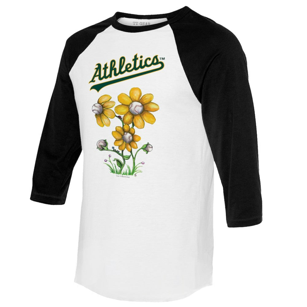 Athletics Tiny Turnip Women's Blooming Baseballs 3/4-Sleeve Raglan T-Shirt - White/Black - MLB on Sale