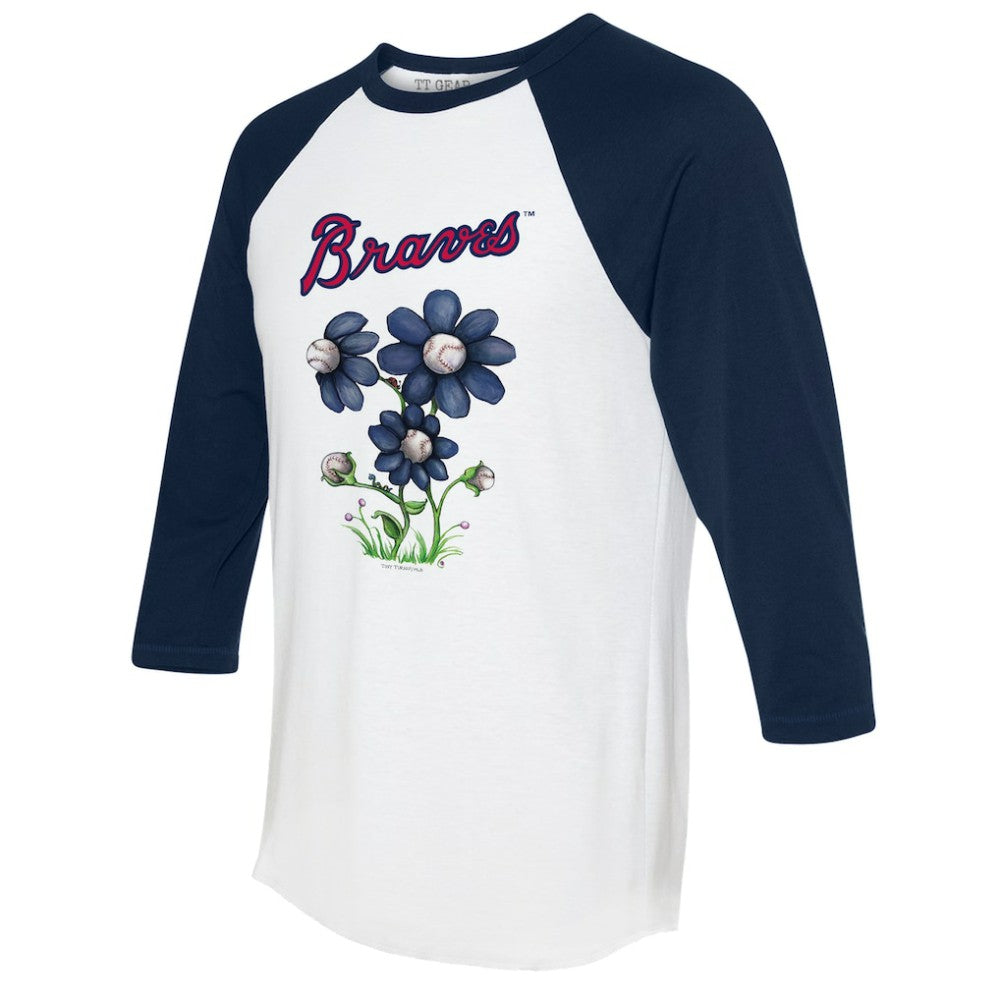 Atlanta Braves Tiny Turnip Women's Blooming Baseballs 3/4-Sleeve Raglan T-Shirt - White/Navy - MLB Discount