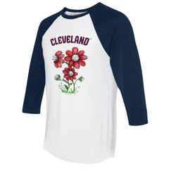 Cleveland Guardians Tiny Turnip Women's Blooming Baseballs 3/4-Sleeve Raglan T-Shirt - White/Navy - MLB on Sale