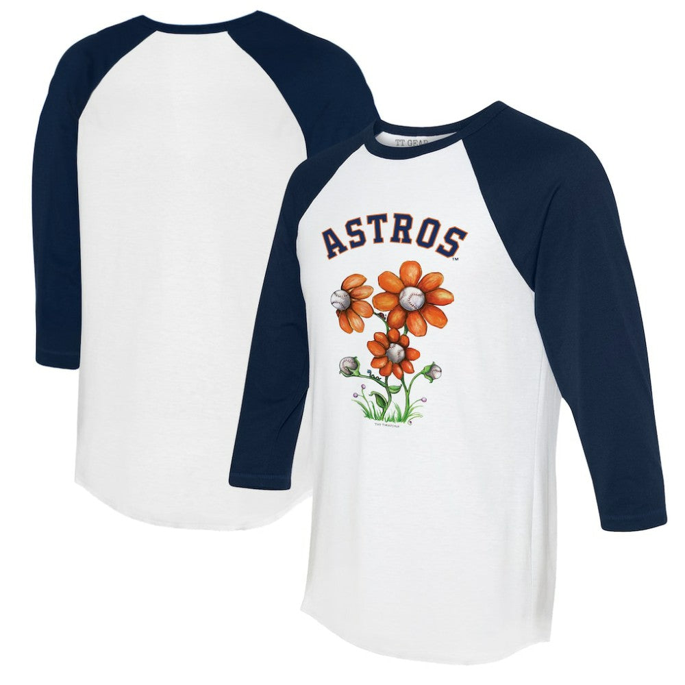 Houston Astros Tiny Turnip Women's Blooming Baseballs 3/4-Sleeve Raglan T-Shirt - White/Navy - MLB Lifestyle