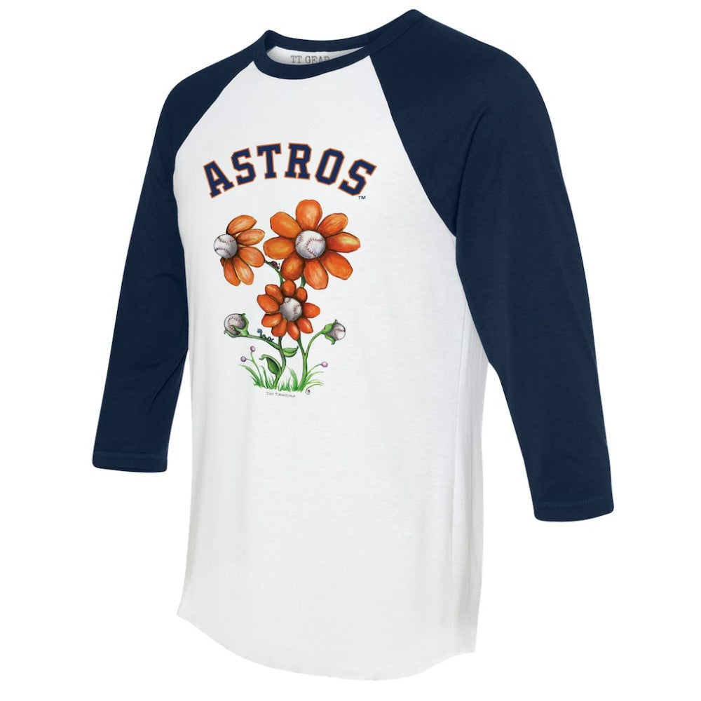 Houston Astros Tiny Turnip Women's Blooming Baseballs 3/4-Sleeve Raglan T-Shirt - White/Navy - MLB Lifestyle