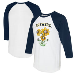 Milwaukee Brewers Tiny Turnip Women's Blooming Baseballs 3/4-Sleeve Raglan T-Shirt - White/Navy - MLB Lifestyle
