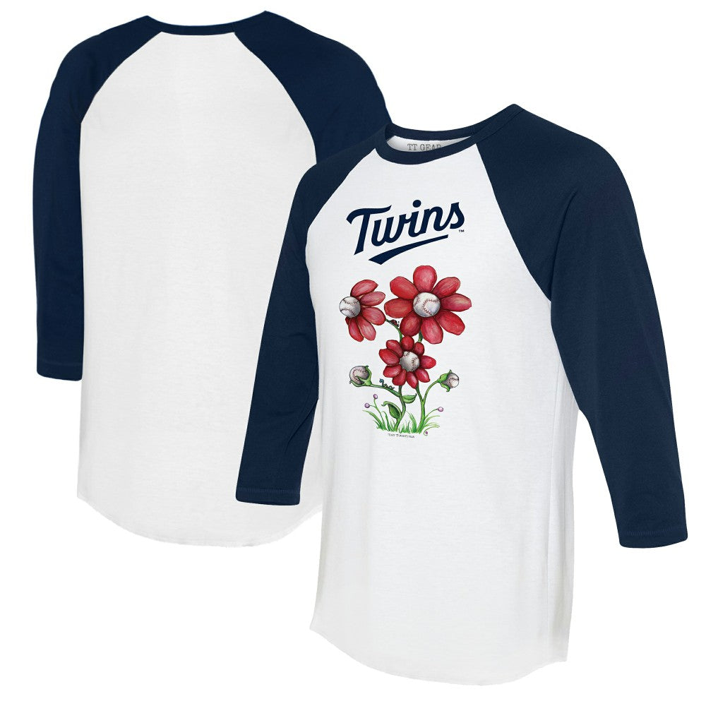 Minnesota Twins Tiny Turnip Women's Blooming Baseballs 3/4-Sleeve Raglan T-Shirt - White/Navy - MLB on Sale