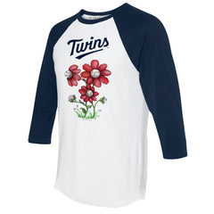 Minnesota Twins Tiny Turnip Women's Blooming Baseballs 3/4-Sleeve Raglan T-Shirt - White/Navy - MLB on Sale