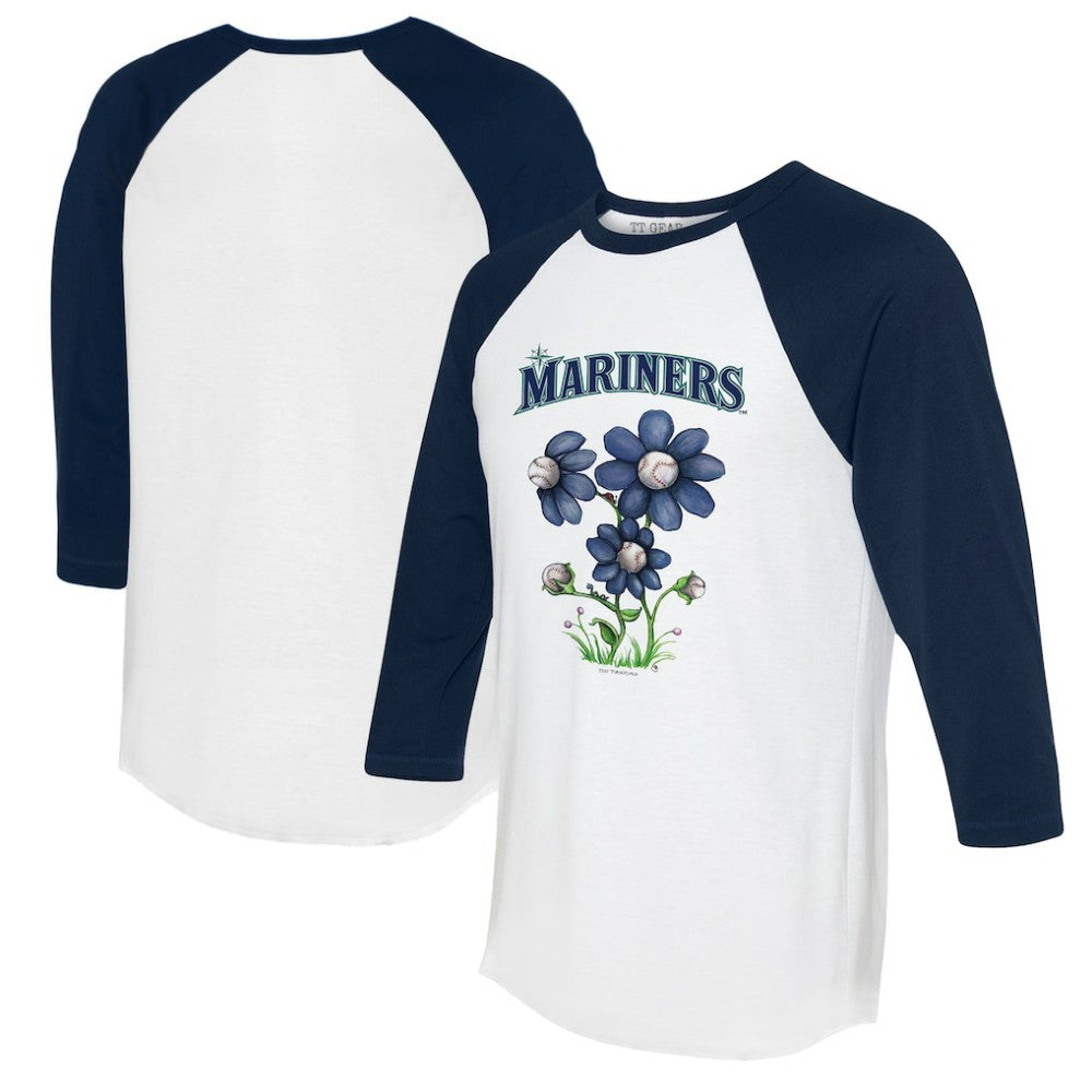 Seattle Mariners Tiny Turnip Women's Blooming Baseballs 3/4-Sleeve Raglan T-Shirt - White/Navy - MLB Online