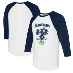 Seattle Mariners Tiny Turnip Women's Blooming Baseballs 3/4-Sleeve Raglan T-Shirt - White/Navy - MLB Online