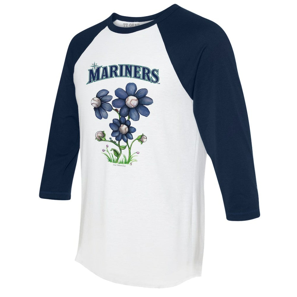 Seattle Mariners Tiny Turnip Women's Blooming Baseballs 3/4-Sleeve Raglan T-Shirt - White/Navy - MLB Online