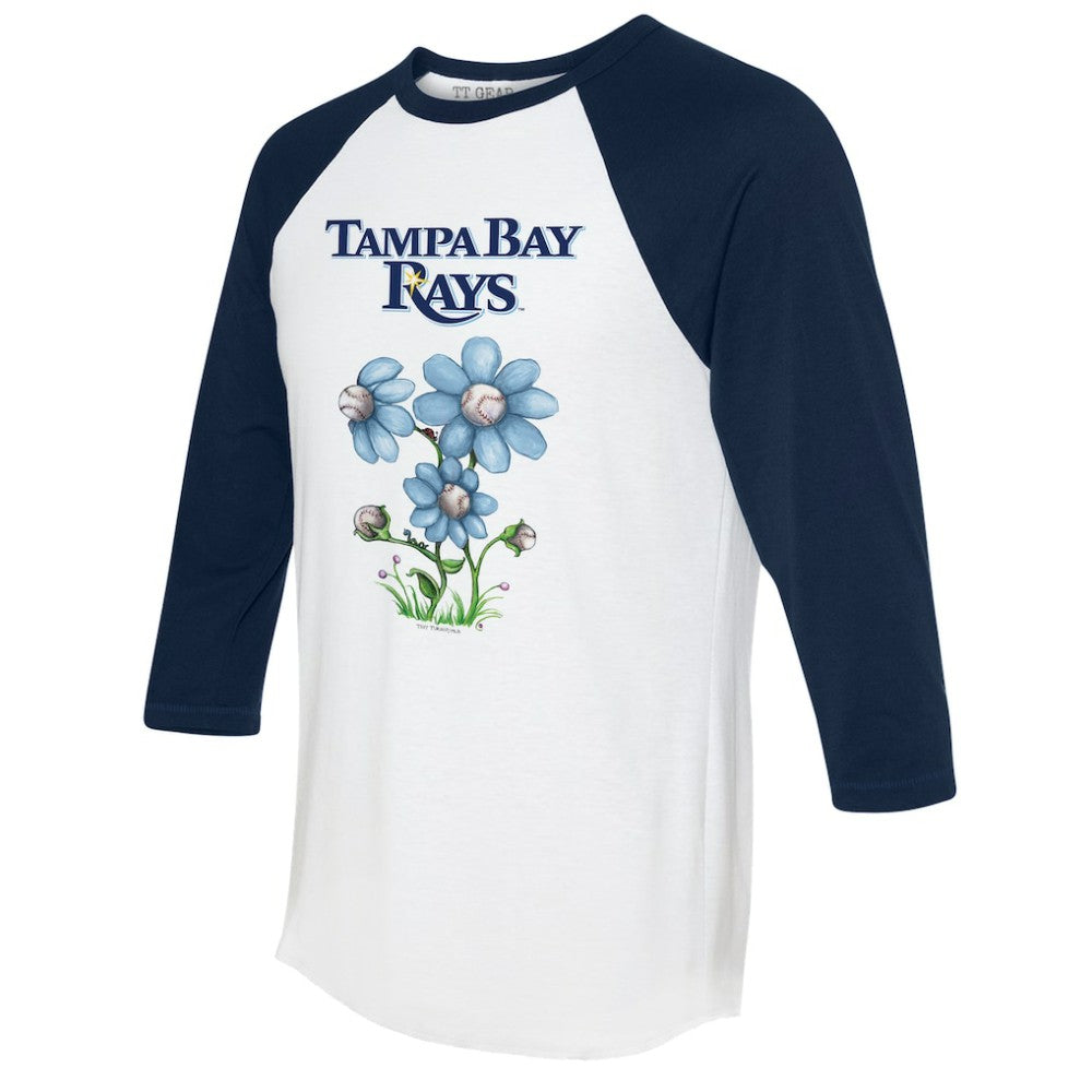 Tampa Bay Rays Tiny Turnip Women's Blooming Baseballs 3/4-Sleeve Raglan T-Shirt - White/Navy - MLB Discount
