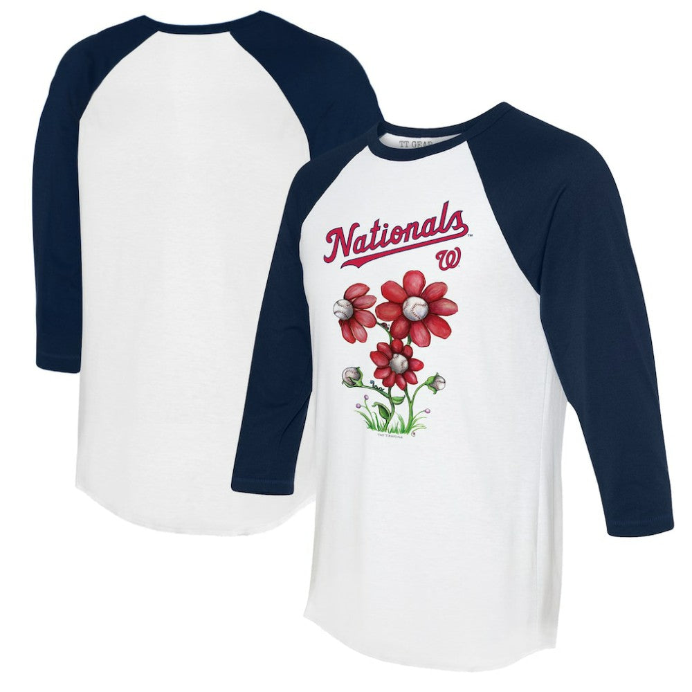 Washington Nationals Tiny Turnip Women's Blooming Baseballs 3/4-Sleeve Raglan T-Shirt - White/Navy - MLB Discount