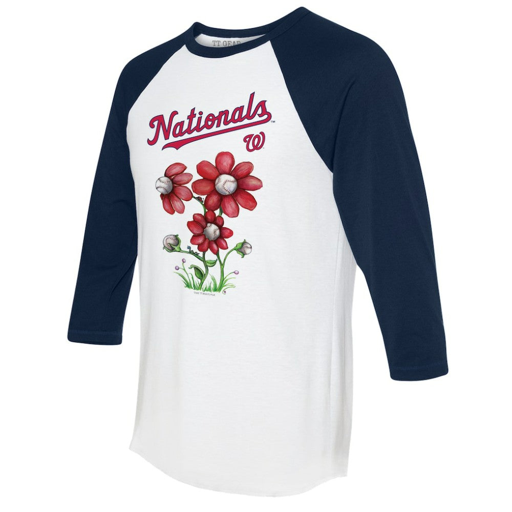 Washington Nationals Tiny Turnip Women's Blooming Baseballs 3/4-Sleeve Raglan T-Shirt - White/Navy - MLB Discount