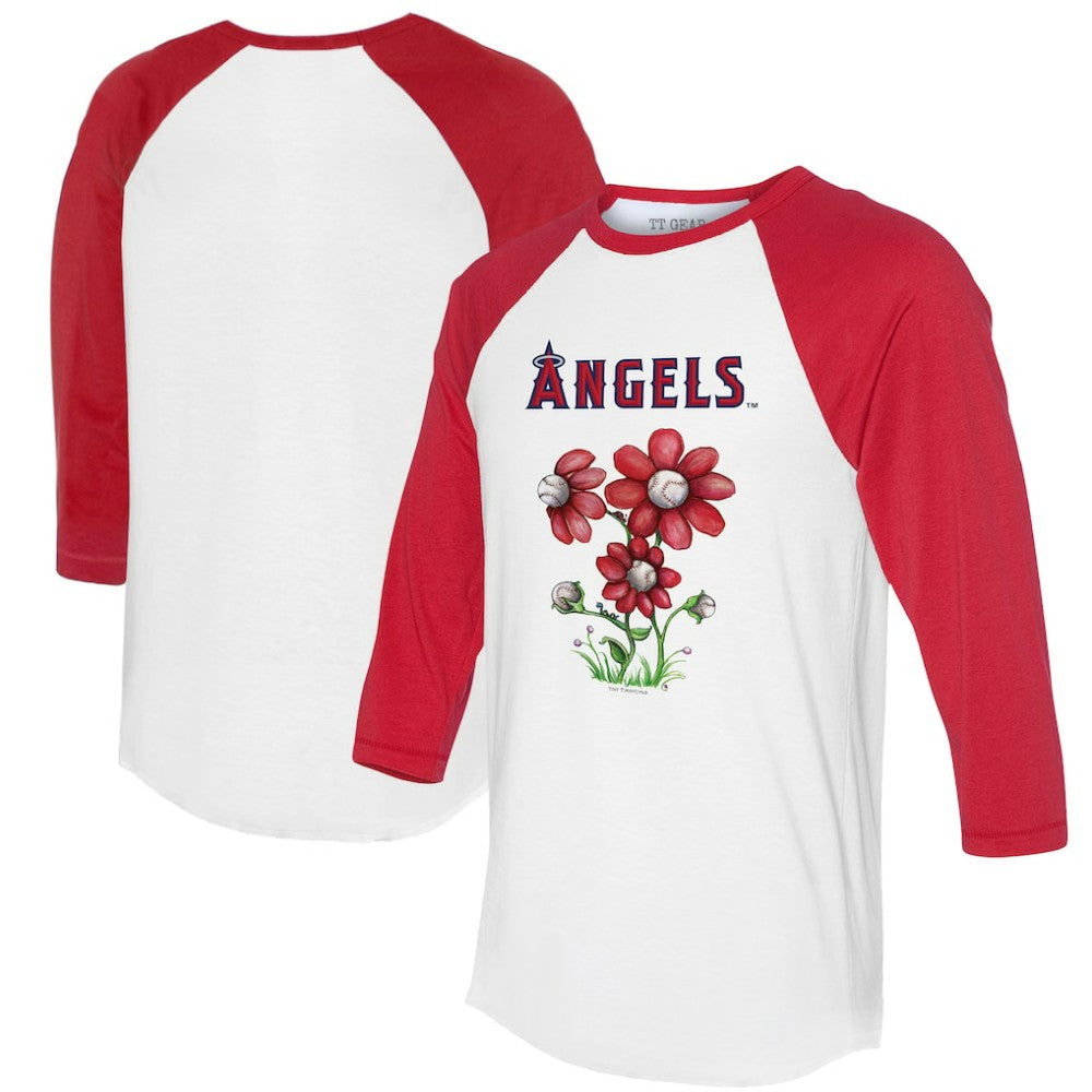 Los Angeles Angels Tiny Turnip Women's Blooming Baseballs 3/4-Sleeve Raglan T-Shirt - White/Red - MLB Discount