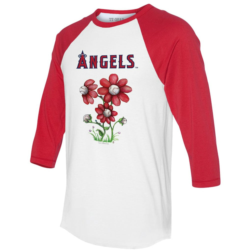 Los Angeles Angels Tiny Turnip Women's Blooming Baseballs 3/4-Sleeve Raglan T-Shirt - White/Red - MLB Discount